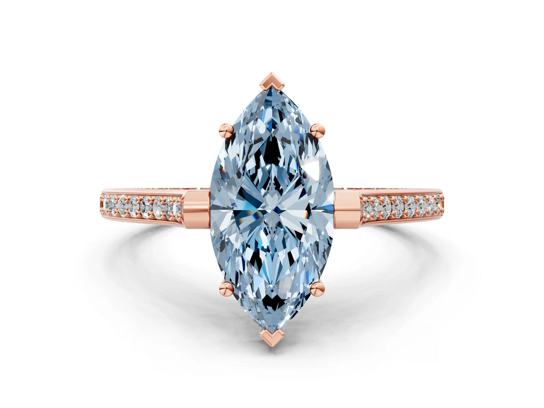 Rose gold Fancy Blue Marquise  Solitaire Diamond Ring with Channel Set Band and Bezel Prong Setting_80