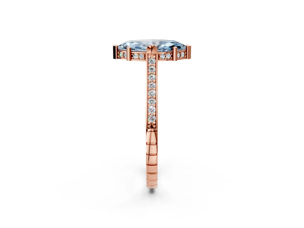 Rose gold Fancy Blue Marquise  Solitaire Diamond Ring with Channel Set Band and Bezel Prong Setting
