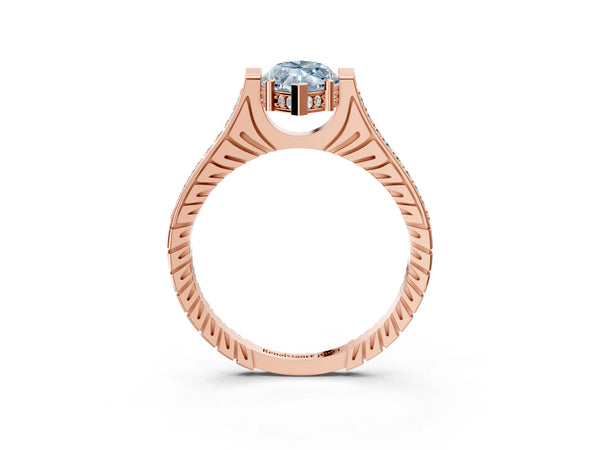 Rose gold Fancy Blue Marquise  Solitaire Diamond Ring with Channel Set Band and Bezel Prong Setting