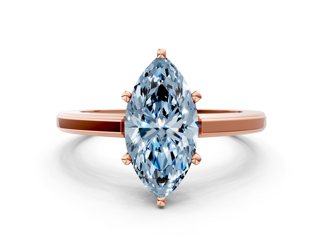 Rose gold Fancy Blue Marquise  Solitaire Diamond Ring with Four-Prong Setting and Classic Band_3