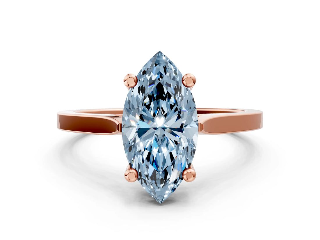 Rose gold Fancy Blue Marquise  Solitaire Diamond Ring with Four-Prong Setting and Tapered Band 1