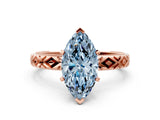 Rose gold Fancy Blue Marquise  Solitaire Diamond Ring with Milgrain and Black Enamel X Pattern Band_120