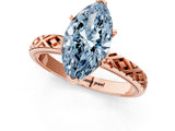 Rose gold Fancy Blue Marquise  Solitaire Diamond Ring with Milgrain and Black Enamel X Pattern Band_121