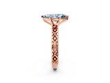 Rose gold Fancy Blue Marquise  Solitaire Diamond Ring with Milgrain and Black Enamel X Pattern Band_122