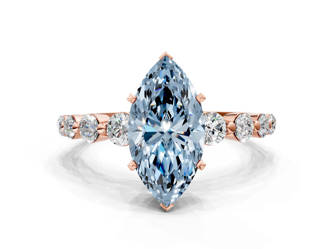 Rose gold Fancy Blue Marquise  Solitaire Diamond Ring with Pave Band and Four-Prong Setting_271