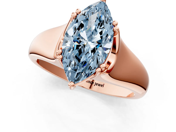 Rose gold Fancy Blue Marquise Cut Diamond Solitaire Ring with Wide Band and Prong Setting