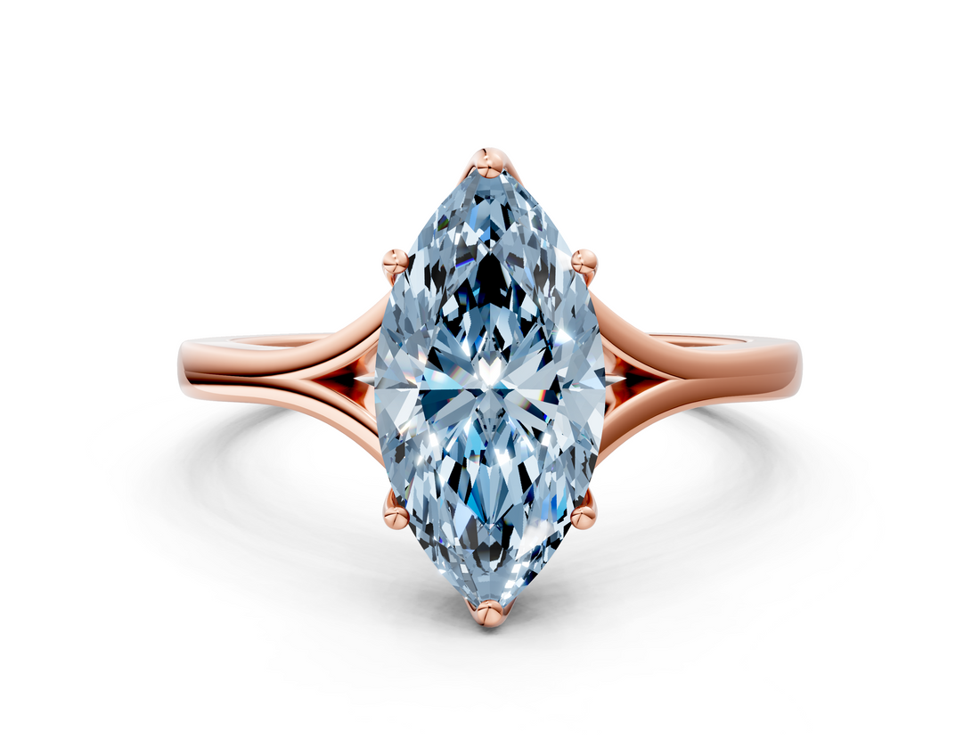 Rose gold Fancy Blue Marquise  Solitaire Diamond Ring with Six-Prong Setting and Tapered Band_17