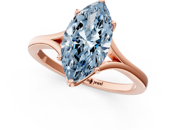 Rose gold Fancy Blue Marquise  Solitaire Diamond Ring with Six-Prong Setting and Tapered Band