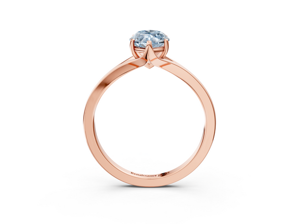 Rose gold Fancy Blue Marquise  Solitaire Diamond Ring with Six-Prong Setting and Tapered Band