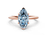 Rose gold Fancy Blue Marquise  Solitaire Diamond Ring with Six-Prong Setting on a Classic Band