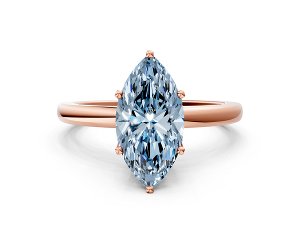 Rose gold Fancy Blue Marquise  Solitaire Diamond Ring with Six-Prong Setting on a Classic Band