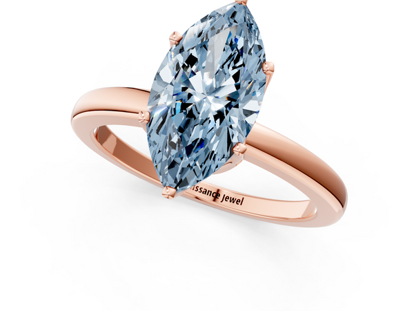Rose gold Fancy Blue Marquise  Solitaire Diamond Ring with Six-Prong Setting on a Classic Band