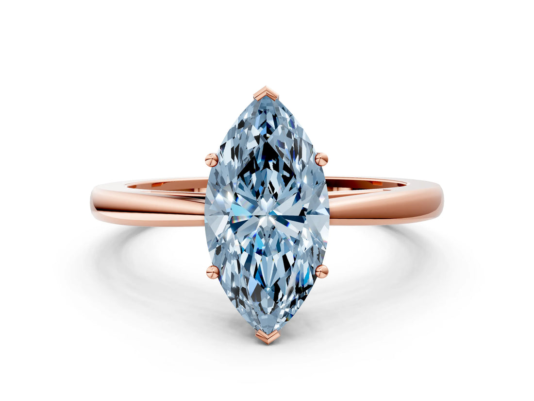 Rose gold Fancy Blue Marquise  Solitaire Diamond Ring with Split Shank and Four-Prong Setting_12