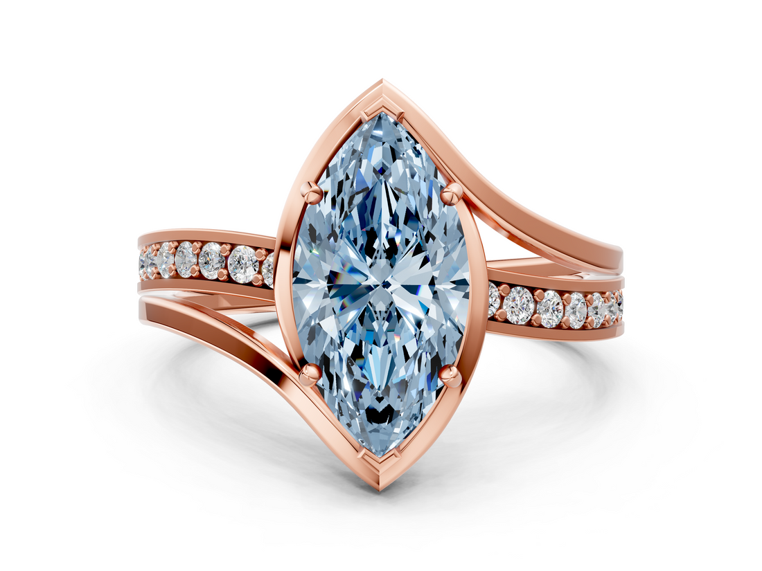 Rose gold Fancy Blue Marquise  Solitaire Diamond Ring with Split Shank and Prong Setting_42