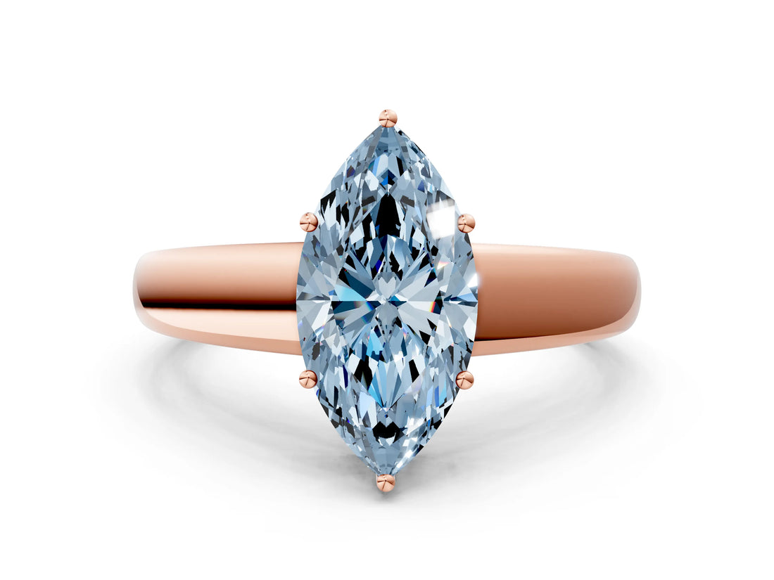 Rose gold Fancy Blue Marquise  Solitaire Diamond Ring with Tapered Band and Four-Prong Setting_49