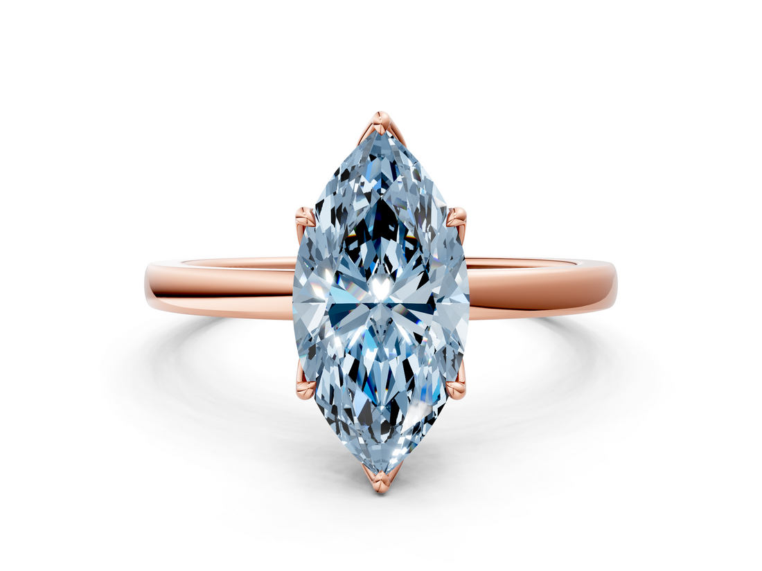 Rose gold Fancy Blue Marquise  Solitaire Diamond Ring with Thin Band and Four-Prong Setting_3