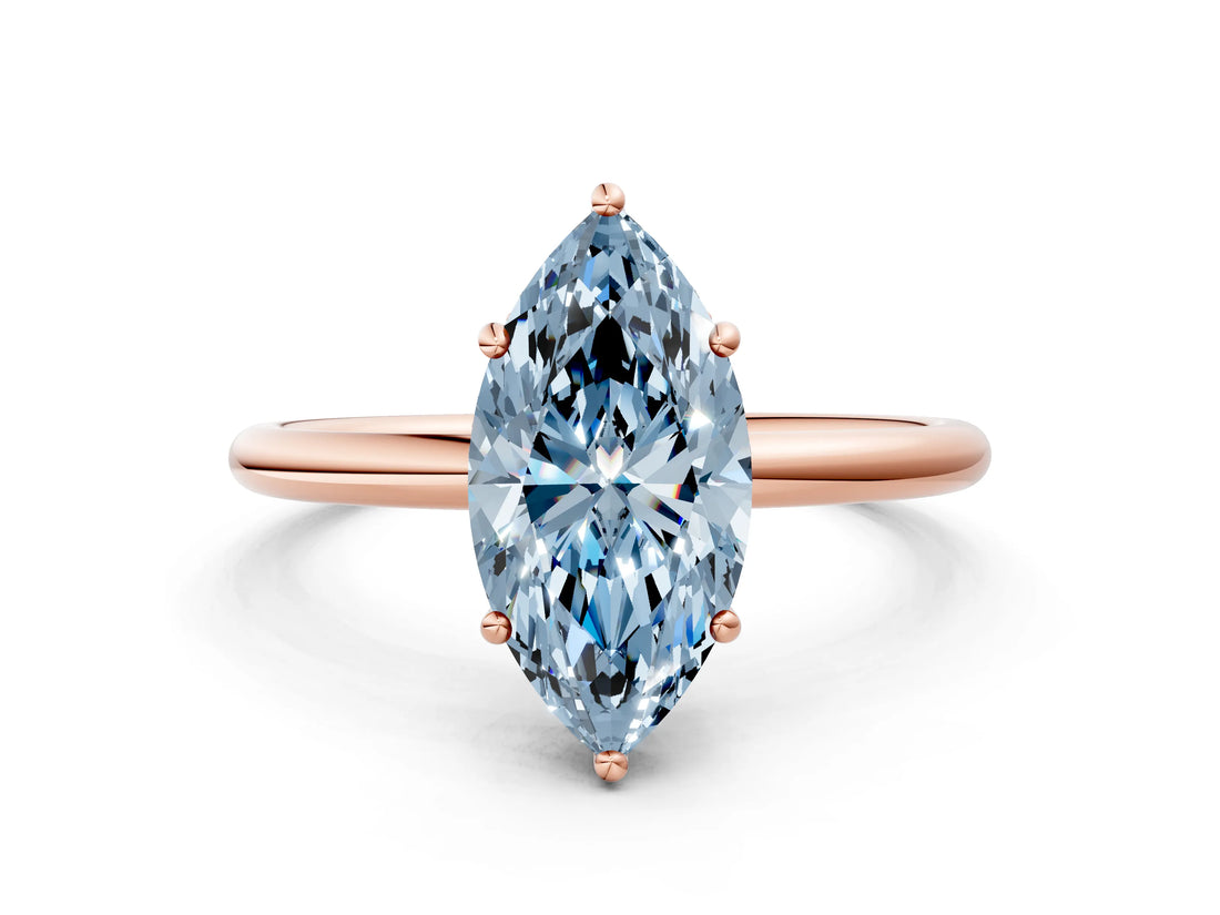 Rose gold Fancy Blue Marquise  Solitaire Diamond Ring with a Classic Band and Four-Prong Setting 1