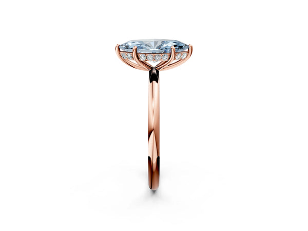 Rose gold Fancy Blue Marquise  Solitaire Diamond Ring with a Classic Band and Four-Prong Setting