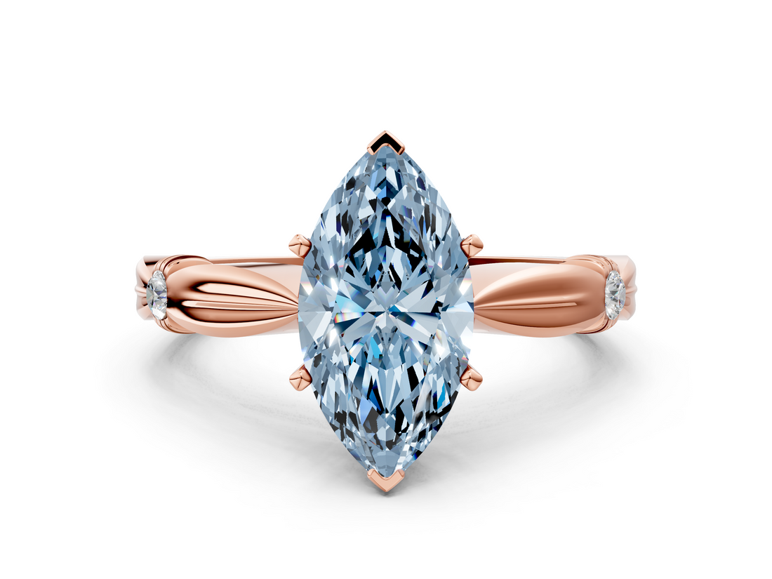 Rose gold Fancy Blue Marquise  Solitaire Diamond Twisted Band with Four-Prong Setting_65