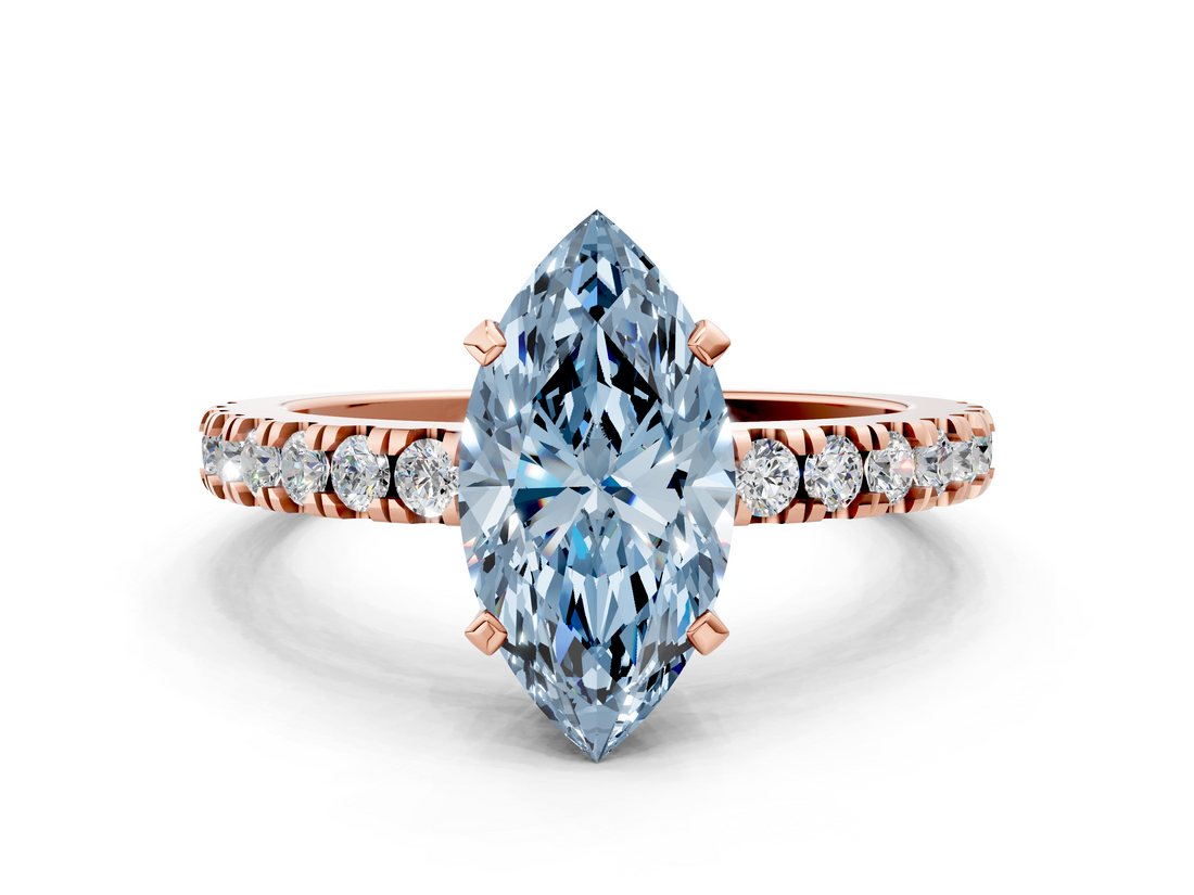 Rose gold Fancy Blue Marquise  Solitaire Diamond with Pavé Band and Four-Prong Setting_66