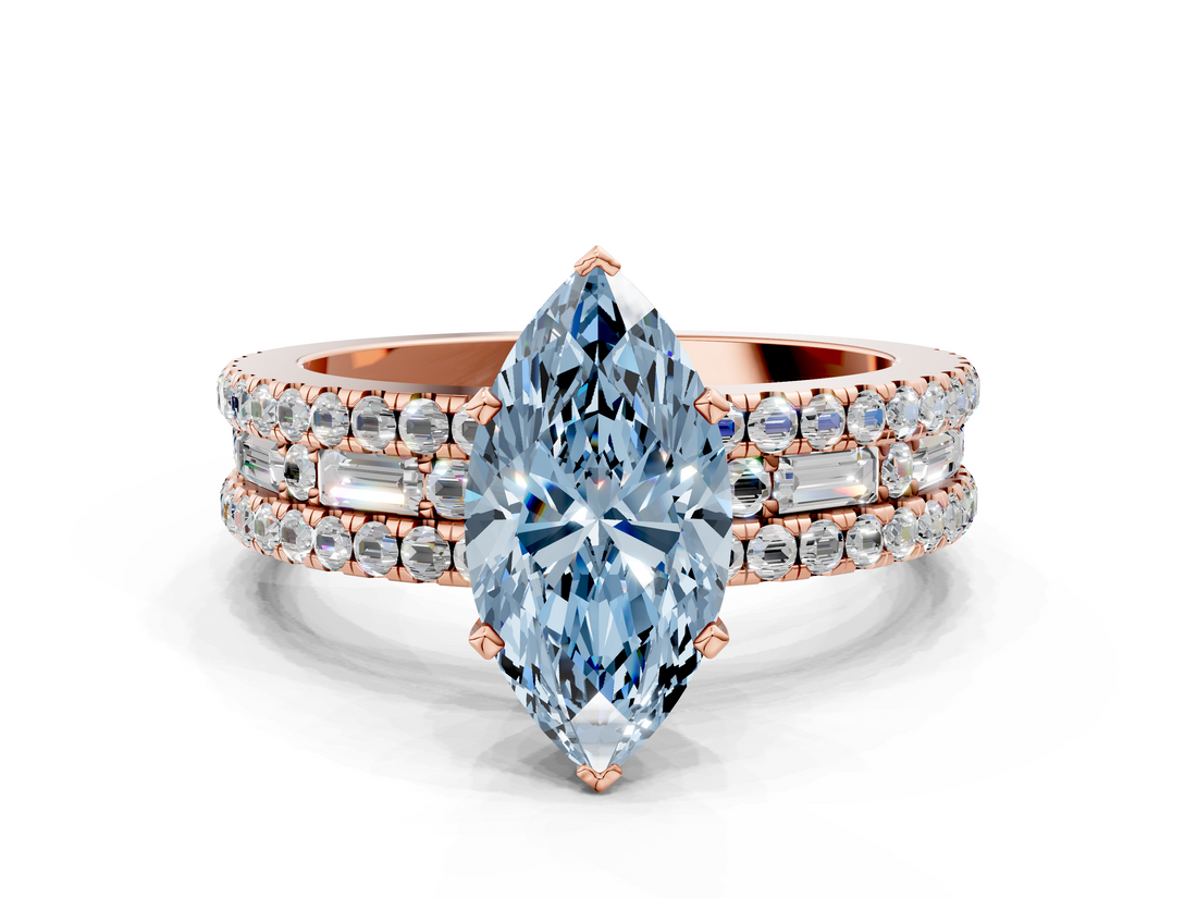 Rose gold Fancy Blue Marquise  Solitaire Diamond with Pave and Channel Set Band_74