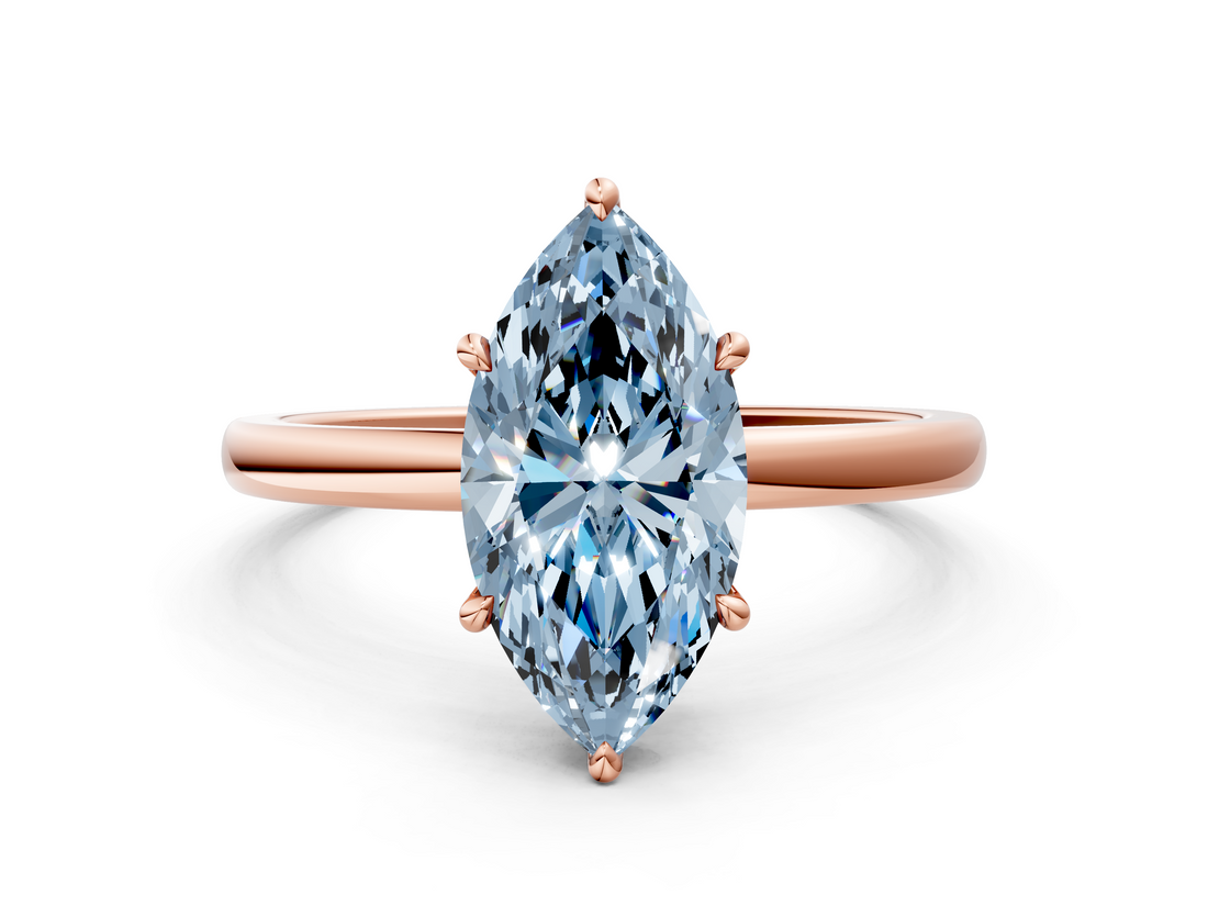 Rose gold Fancy Blue Marquise  Solitaire Engagement Ring with Cathedral Band and Four-Prong Setting_21