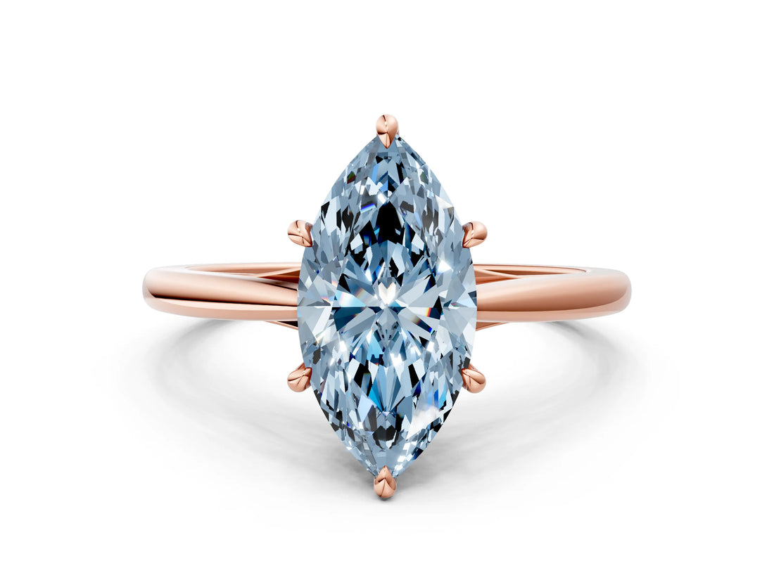 Rose gold Fancy Blue Marquise  Solitaire Engagement Ring with Four-Prong Setting and Classic Band 1