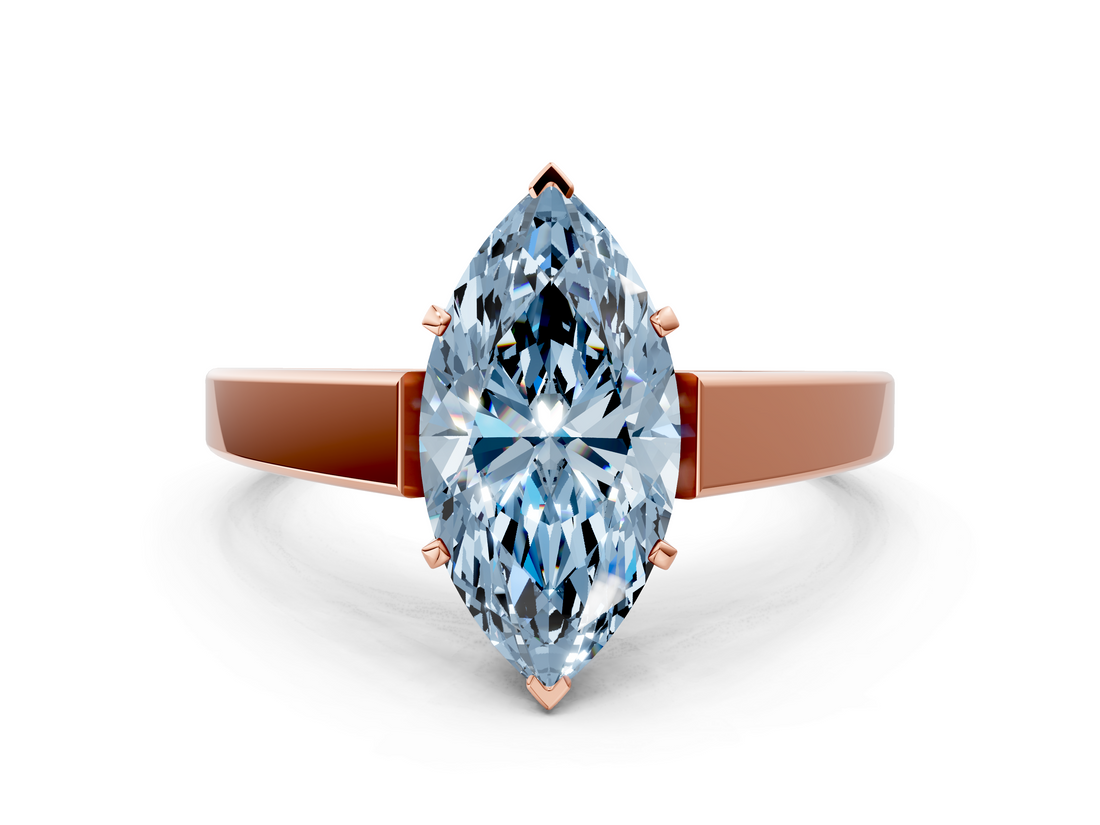 Rose gold Fancy Blue Marquise  Solitaire Engagement Ring with Four-Prong Setting and Tapered Band_3