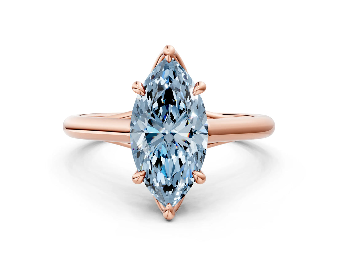 Rose gold Fancy Blue Marquise  Solitaire Engagement Ring with Six-Prong Setting and Classic Band 1