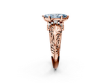 Rose gold Fancy Blue Marquise  Solitaire Filigree Engagement Ring with Halo and Prong Setting_48