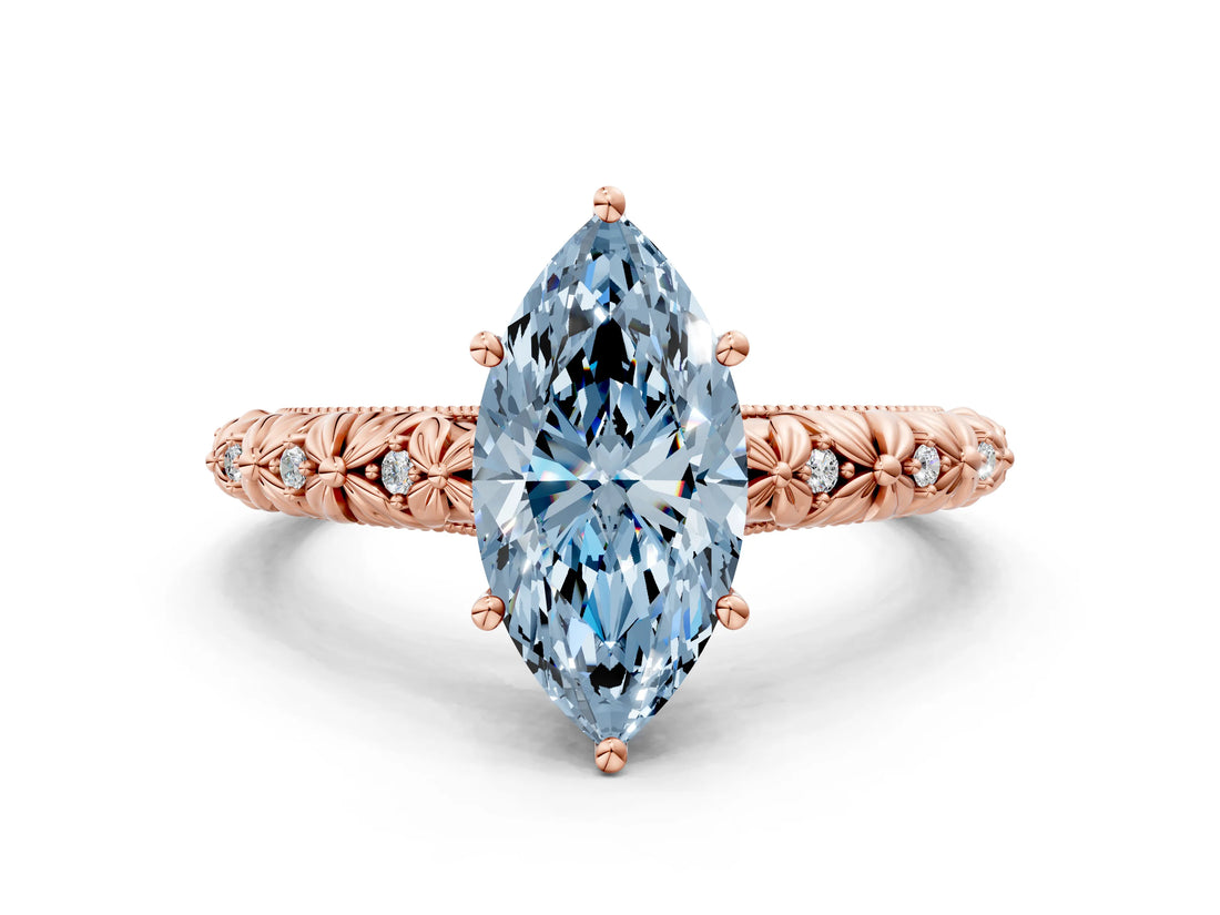 Rose gold Fancy Blue Marquise  Solitaire Floral Milgrain Engagement Ring_31
