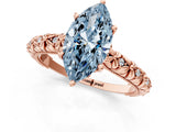 Rose gold Fancy Blue Marquise  Solitaire Floral Milgrain Engagement Ring_32