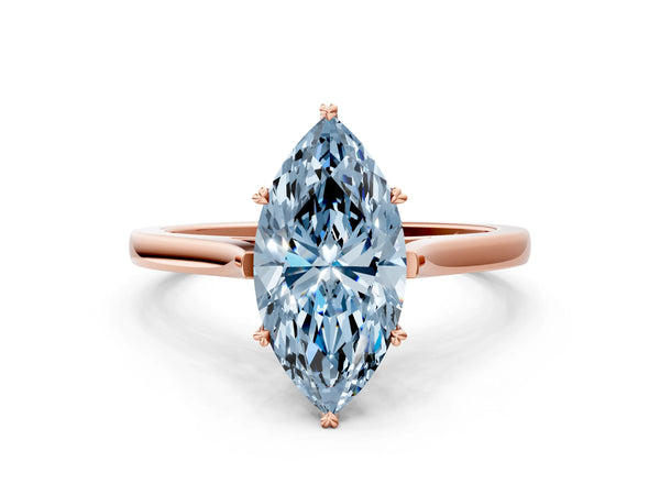 Rose gold Fancy Blue Marquise  Solitaire Heart Prong Engagement Ring with Tapered Band