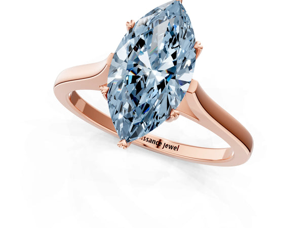 Rose gold Fancy Blue Marquise  Solitaire Heart Prong Engagement Ring with Tapered Band