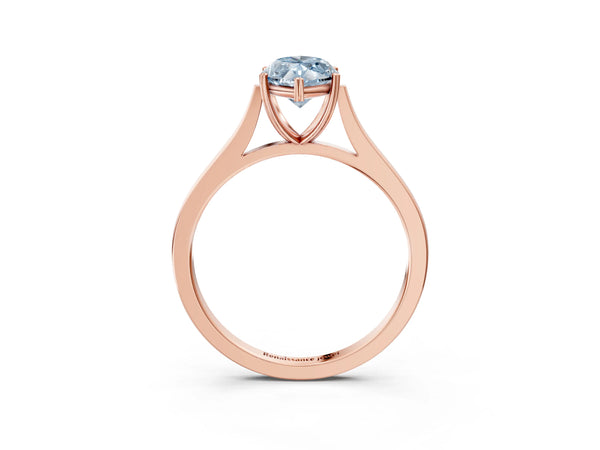 Rose gold Fancy Blue Marquise  Solitaire Heart Prong Engagement Ring with Tapered Band