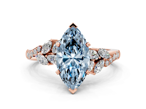 Rose gold Fancy Blue Marquise  Solitaire Marquise Twist Band with Six-Prong Setting