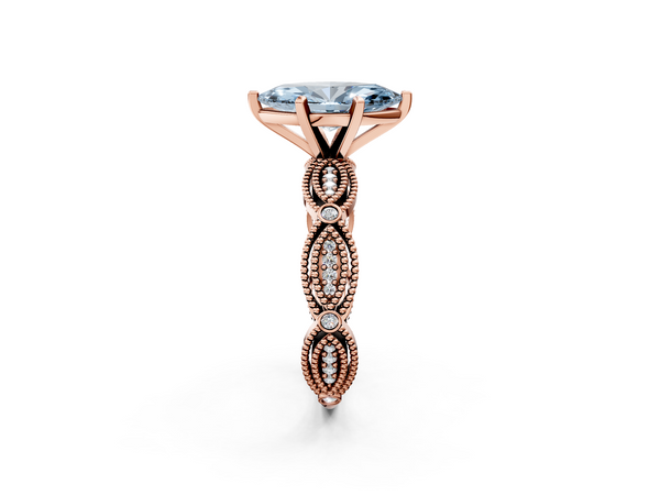 Rose gold Fancy Blue Marquise  Solitaire Milgrain Diamond Engagement Ring with Bezel and Marquise Band