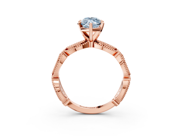 Rose gold Fancy Blue Marquise  Solitaire Milgrain Diamond Engagement Ring with Bezel and Marquise Band