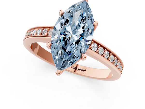 Rose gold Fancy Blue Marquise  Solitaire Pavé Band Prong Setting Ring