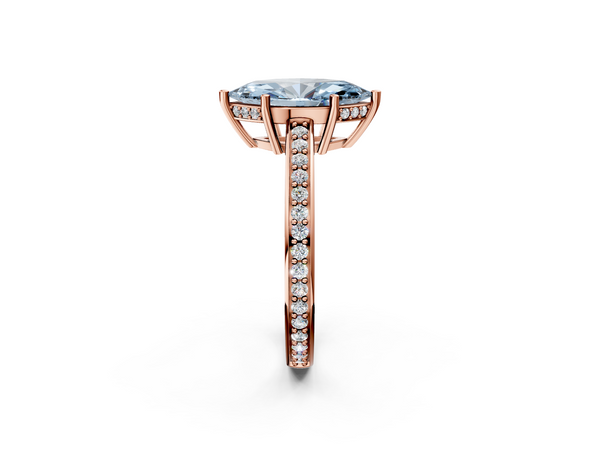 Rose gold Fancy Blue Marquise  Solitaire Pavé Band Prong Setting Ring