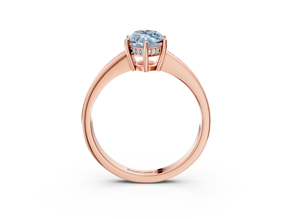 Rose gold Fancy Blue Marquise  Solitaire Pavé Band Prong Setting Ring