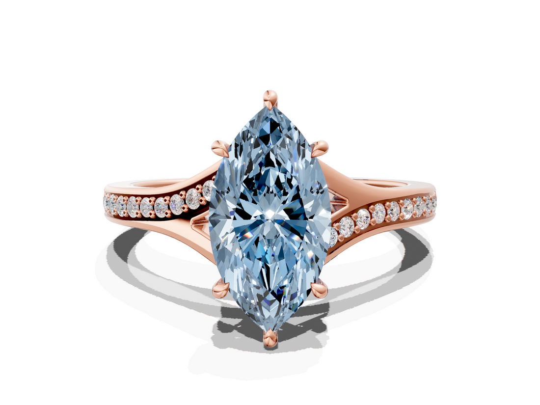 Rose gold Fancy Blue Marquise  Solitaire Pavé Band with Four-Prong Setting_71