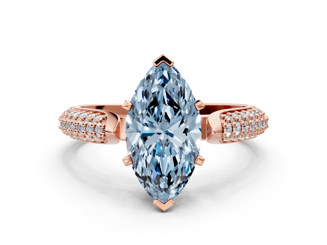 Rose gold Fancy Blue Marquise  Solitaire Pavé Diamond Engagement Ring with Four-Prong Setting_120