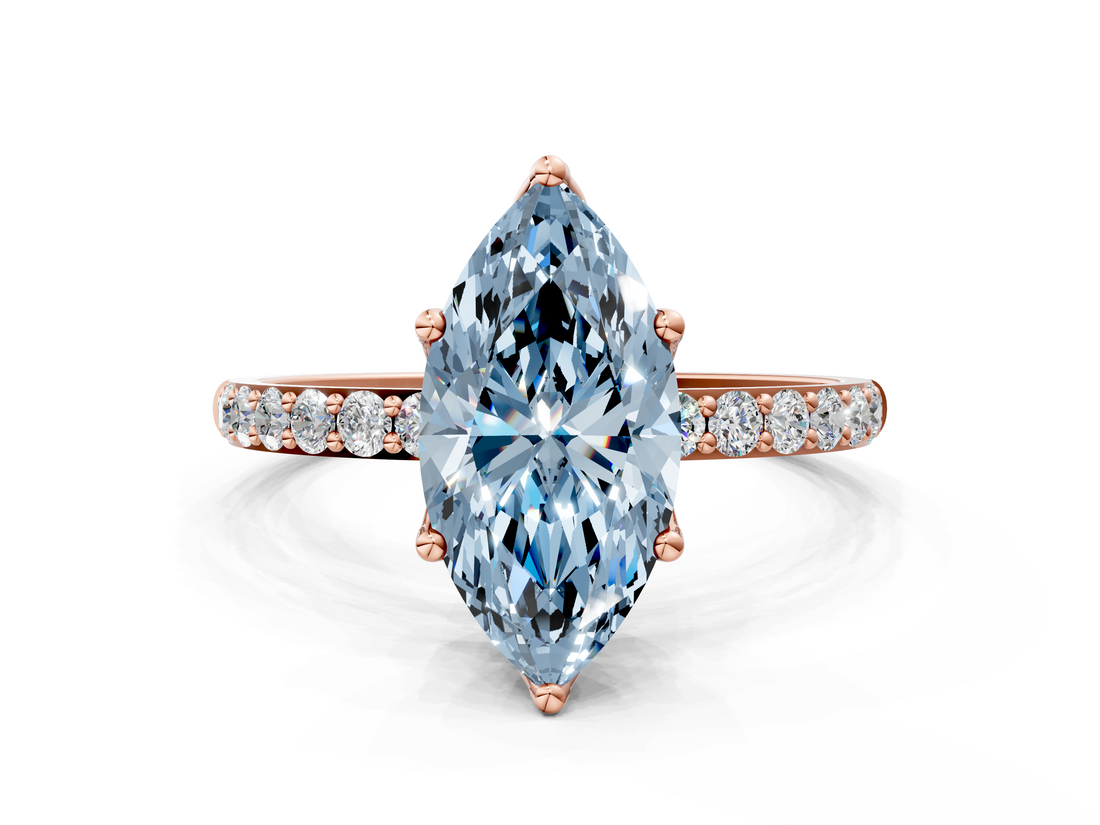Rose gold Fancy Blue Marquise  Solitaire Pavé Diamond Engagement Ring with Four-Prong Setting_25