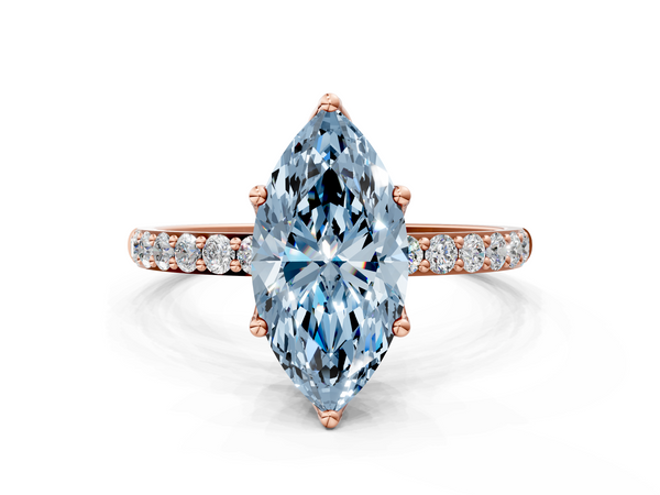 Rose gold Fancy Blue Marquise Cut Diamond Solitaire Engagement Ring with Round  Pavé Band and Prong Setting