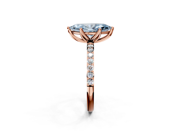 Rose gold Fancy Blue Marquise Cut Diamond Solitaire Engagement Ring with Round  Pavé Band and Prong Setting
