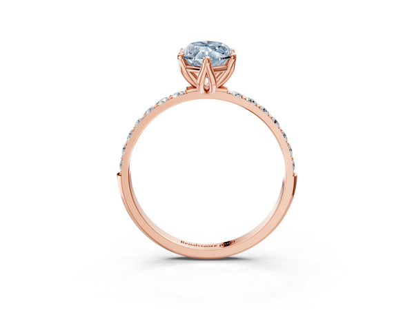 Rose gold Fancy Blue Marquise Cut Diamond Solitaire Engagement Ring with Round  Pavé Band and Prong Setting
