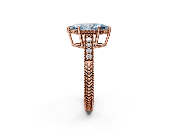 Rose gold Fancy Blue Marquise  Solitaire Pavé Diamond Milgrain Engagement Ring with Four-Prong Setting
