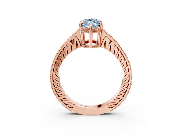 Rose gold Fancy Blue Marquise  Solitaire Pavé Diamond Milgrain Engagement Ring with Four-Prong Setting