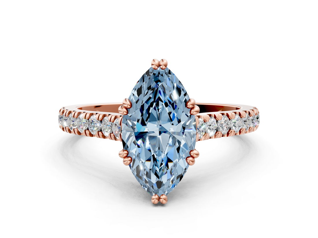 Rose gold Fancy Blue Marquise  Solitaire Pave Diamond Engagement Ring with Prong Setting_20